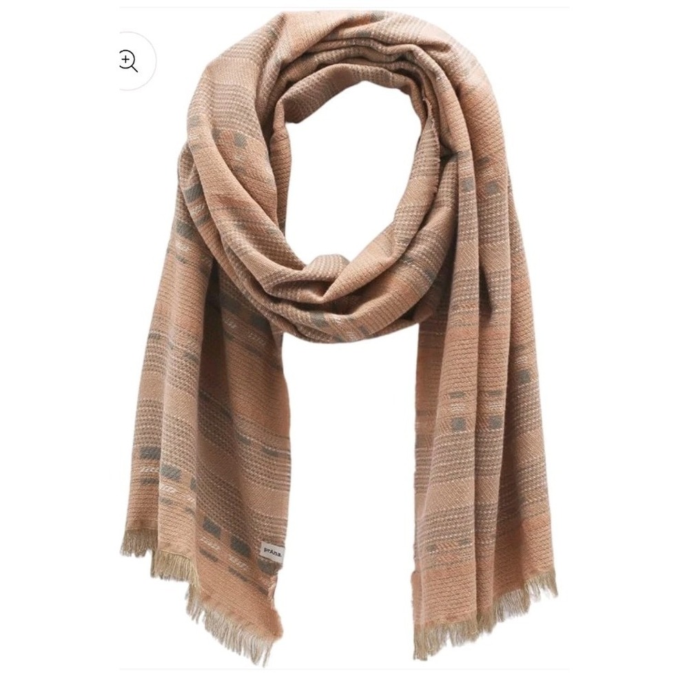 PrAna Flora Wool Blend Scarf Coral Beige Neutral Striped Shawl Wrap Outdoor Boho